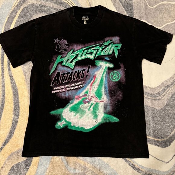 Hellstar Attacks Planet Black T-Shirt Men’s Size Large - Picture 1 of 3